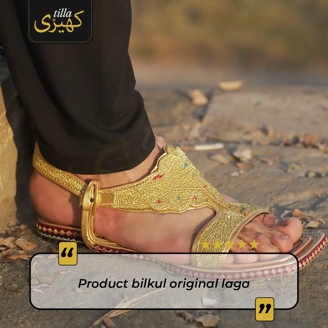 tilla kheri, zari kheri, lawa kheri, tilly wali kheri, kheri juta, tilla chappal, talagang kheri, handmade kheri from punjab, punjabi traditional footwear, zari work chappal, mens traditional shoes pakistan