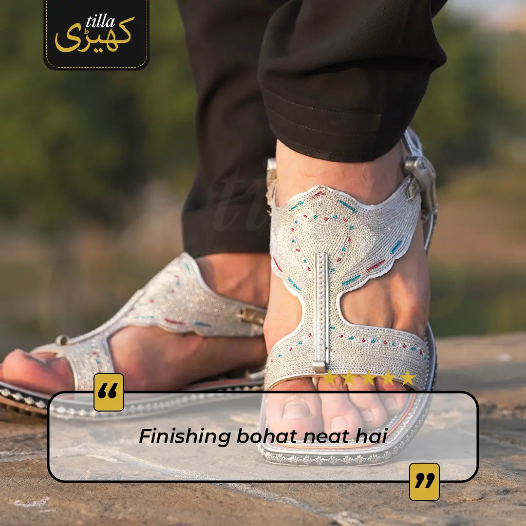 tilla kheri, zari kheri, lawa kheri, tilly wali kheri, kheri juta, tilla chappal, talagang kheri, handmade kheri from punjab, punjabi traditional footwear, zari work chappal, mens traditional shoes pakistan