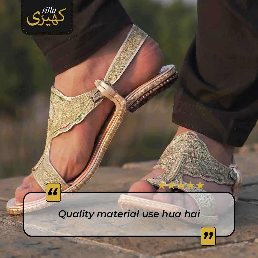 tilla kheri, zari kheri, lawa kheri, tilly wali kheri, kheri juta, tilla chappal, talagang kheri, handmade kheri from punjab, punjabi traditional footwear, zari work chappal, mens traditional shoes pakistan