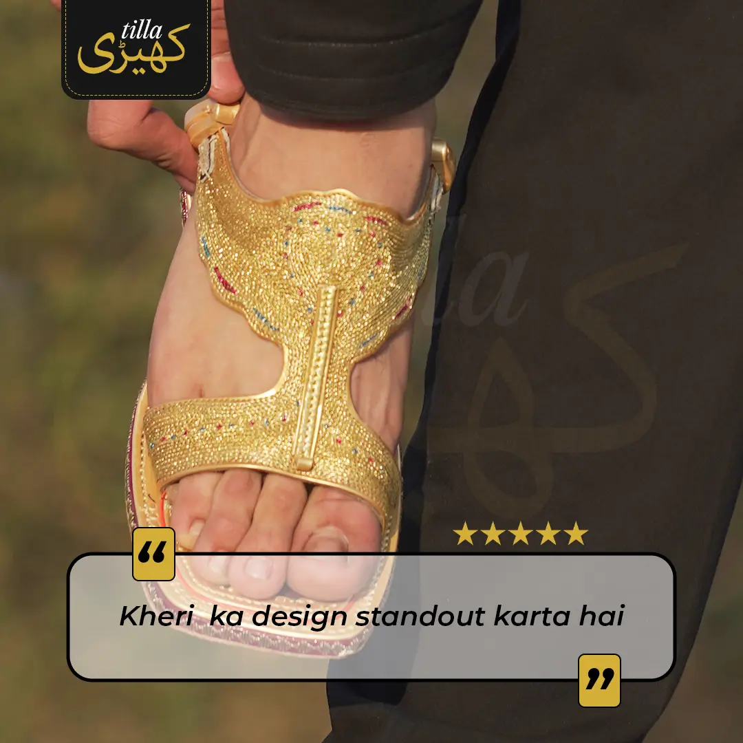 tilla kheri, zari kheri, lawa kheri, tilly wali kheri, kheri juta, tilla chappal, talagang kheri, handmade kheri from punjab, punjabi traditional footwear, zari work chappal, mens traditional shoes pakistan