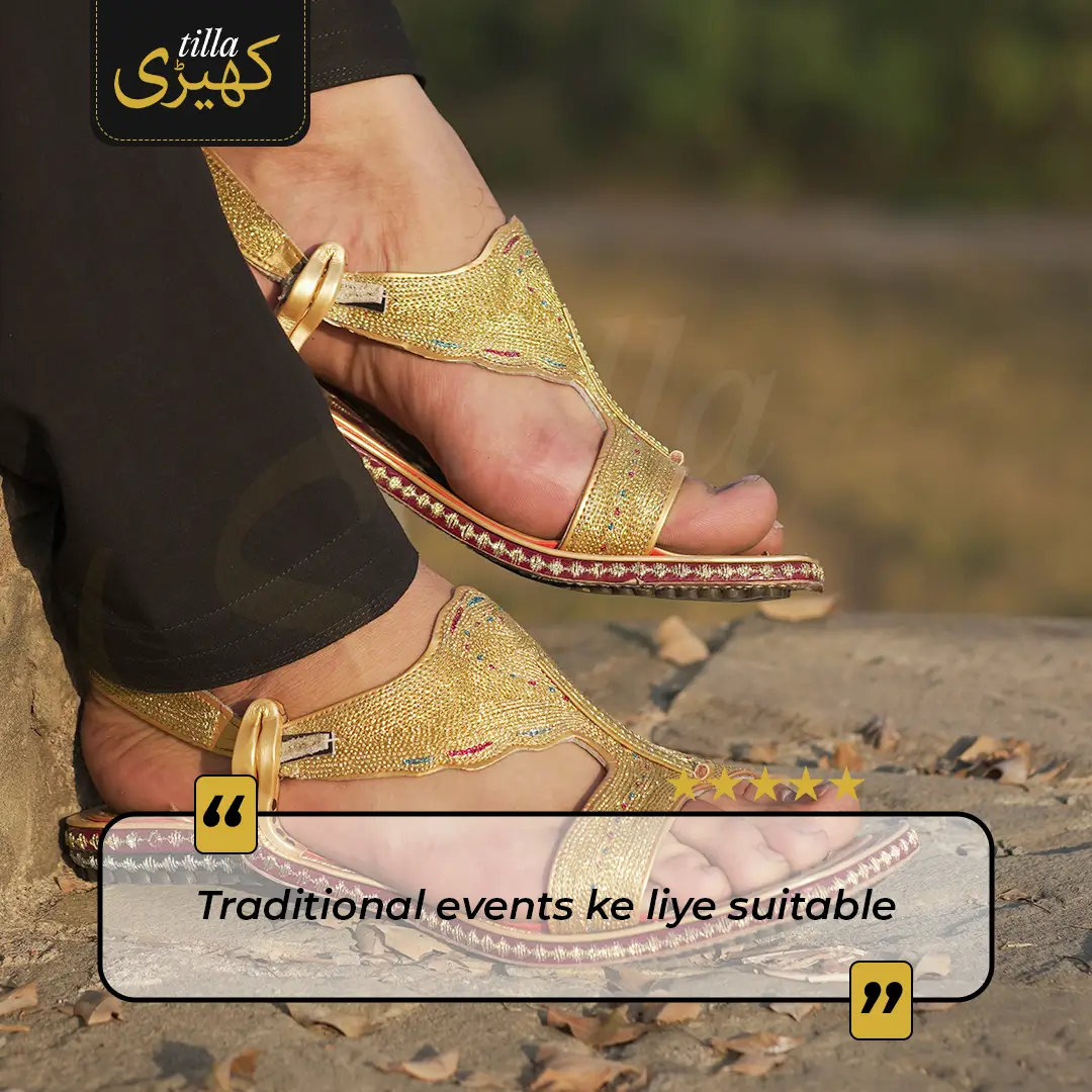 tilla kheri, zari kheri, lawa kheri, tilly wali kheri, kheri juta, tilla chappal, talagang kheri, handmade kheri from punjab, punjabi traditional footwear, zari work chappal, mens traditional shoes pakistan