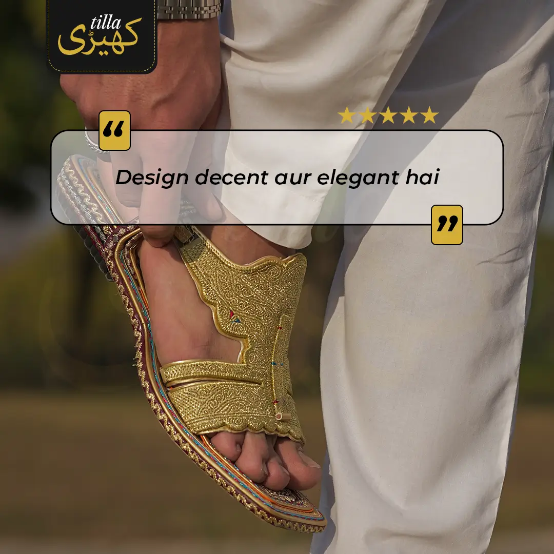 tilla kheri, zari kheri, lawa kheri, tilly wali kheri, kheri juta, tilla chappal, talagang kheri, handmade kheri from punjab, punjabi traditional footwear, zari work chappal, mens traditional shoes pakistan