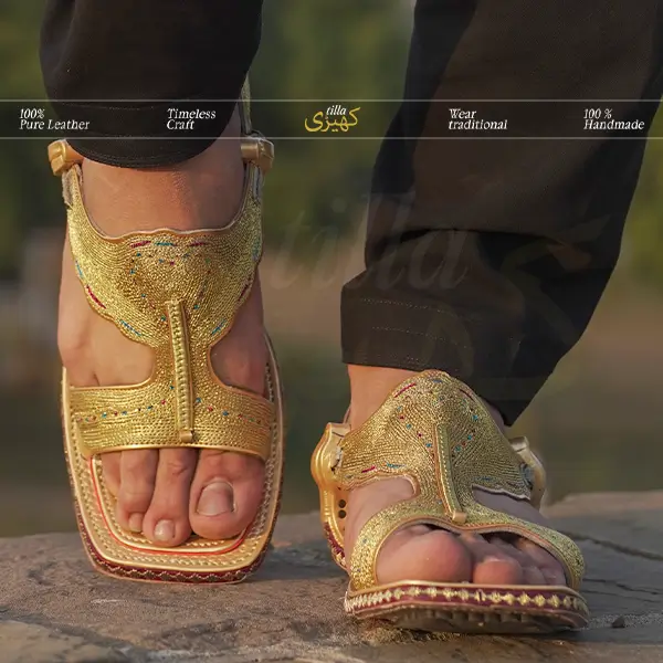 tilla kheri, zari kheri, lawa kheri, tilly wali kheri, kheri juta, tilla chappal, talagang kheri, handmade kheri from punjab, punjabi traditional footwear, zari work chappal, mens traditional shoes pakistan